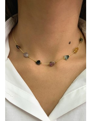 UltraMint El Yapımı Ametist ve Turmalin Taşlı Altın Kaplama Şık Kolye