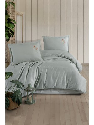 Clasy Panna Mint Tek Kişilik %100 Pamuk Çizgili Nevresim Takımı