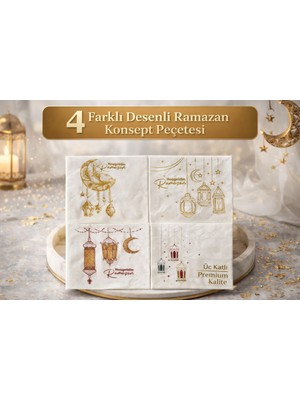 CKM Silikon Ramazan Temalı 4 Farklı Model Ramazan Konseptli Peçeteler 3 Katlı Premium