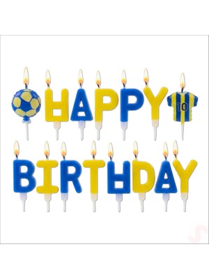 Süsle Bebek ve Parti Sarı Lacivert Happy Birthday 15 Parça Doğum Günü Mum Seti