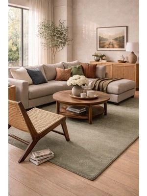 Türkeri Halı Bali Serisi Yeşil Mikrofiber Antialerjik Düz Renk Halı