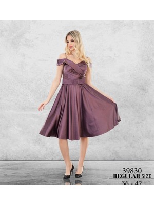 Arin Saten Elbise Düşük Omuz Kemerli Abiye