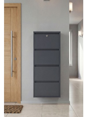 Kilitli Dörtlü 4'lü Metal Ayakkabılık Antrasit (Yedek Anahtarlı)