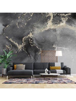 Grown Siyah Beyaz Dalgalı Mermer Desenli Duvar Kağıdı - Mutfak ve Banyo