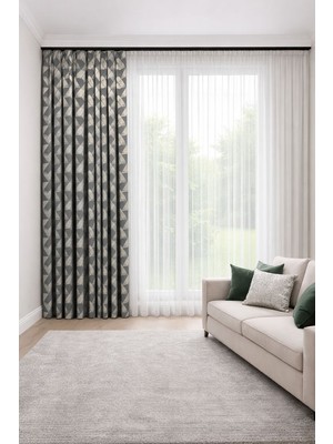 Perde Merkezi Şönil Gri Gold Fon Perde Salon ve Misafir Odalarına Uygun 1/3 Sık Pileli Tek Kanat Lüks Modern Fon Perde