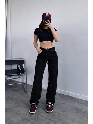 Madame Melek Baggy Toka Detaylı Bol Kesim Geniş Paça Rahat Baggy Jean Kot Pantolon