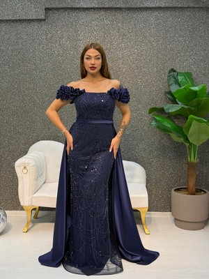 E&A Eren Abiye Kalın Askılı Incı Islemelı Pelerınlı Balık Abıye