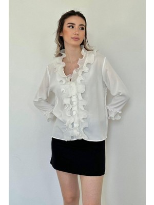 Etiler Collection Beyaz Yakası Volanlı Gömlek