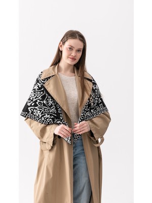 Wega Moda Desenli Üçgen Çift Taraflı Omuz Şalı – Kadın Triko Atkı