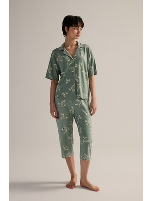 Hays Kadın Viskon Kısa Kollu Gömlek Kapri Pijama Takımı