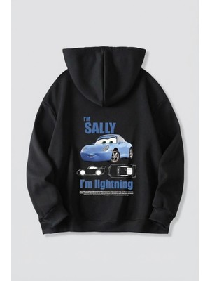 Beta Moda Hub Sevgililer Günü Özel Kapüşonlu Araba Baskılı Oversize Sweatshirt - Siyah