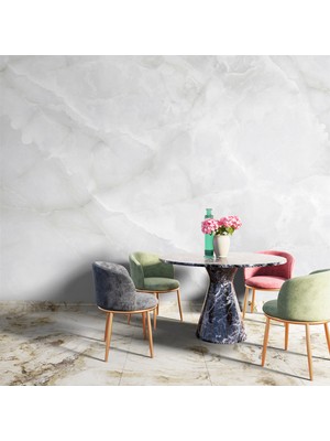 Grown Gerçekçi Düz Beyaz Renkli Mermer Desenli Duvar Kağıdı - Mutfak ve Banyo