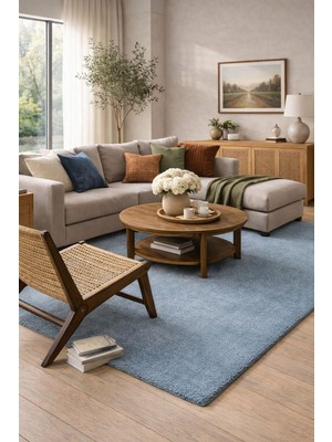 Türkeri Halı Bali Serisi Mavi Mikrofiber Antialerjik Düz Renk Halı