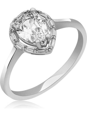 Bazarhane Gümüş Beyaz Damla Taşlı Kadın Yüzük