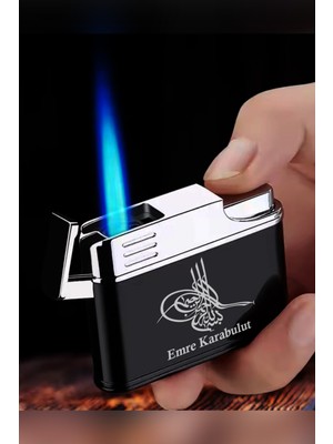 Kişiye Özel Siyah Gazlı Çakmak, Osmanlı Tuğrası ve Türk Deseni