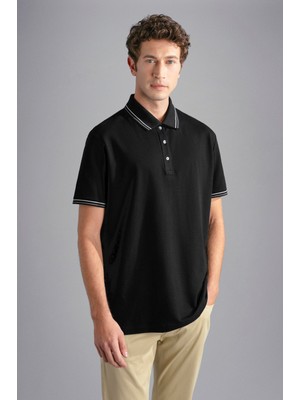 Paul & Shark Erkek Polo Yaka Düğme Kapamalı Kısa Kollu Siyah Polo Yaka T-Shirt 24411250-011