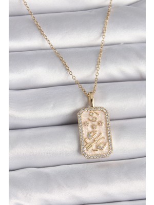 316L Çelik Gold Renk Zincir Yengeç Burcu Zirkon Taşlı Kadın Kolye - TJ-BKO9467