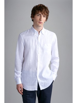 Paul & Shark Erkek Marka Logolu Düğmeli Gömlek Yaka Uzun Kollu Beyaz Gömlek 24413080-010