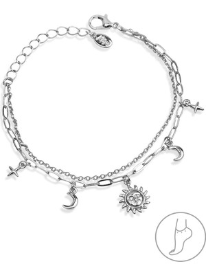 Klips Toptan Çift Zincir Güneş Obje Detay Halhal