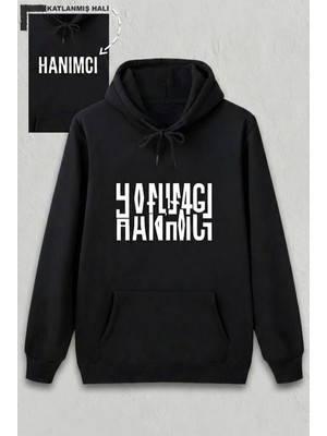 Beta Moda Hub Sevgililer Günü Özel Kapüşonlu Hanımcı Baskılı Oversize Sweatshirt - Siyah