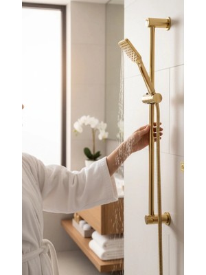 İsaoğlu Yapı Gold Duş Başlığı ve Banyo Bataryası Seti Paslanmaz Pirinç Malzeme Ikili Set Gold Sürgülü Duş Sistemi
