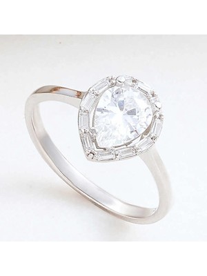 Bazarhane Gümüş Damla Zirkon Taşlı Kadın Yüzük