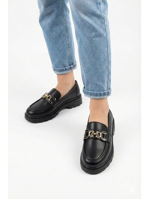 Nmoda Kadın Loafer Babet Kalın Taban Ortopedik Rahat Hafif Taban Deri Cilt