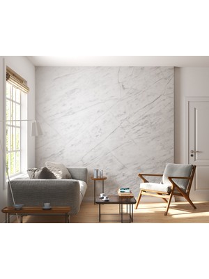 Grown Çizgili Beyaz Mermer Desenli Duvar Kağıdı - Mutfak ve Banyo