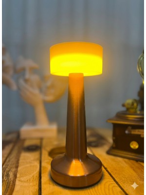 EyluX Shop Dekoratif Şarjlı Dokunmatik 3 Renkli LED Masa Lambası Usb-Typec Kablolu Abajur Gecelambası Rose-Beyaz