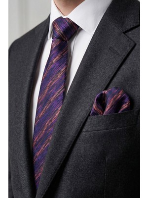 Milleniva Çizgili Mor Kravat & Mendil