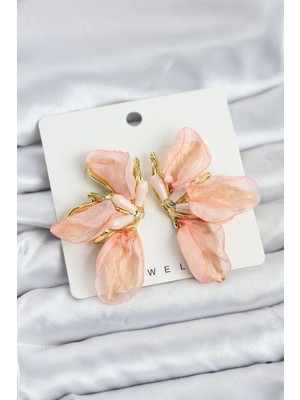 Marsilyan Lotus Model Yavruağızı Renk Tüllü Kadın Küpe - TJ-BKP11632