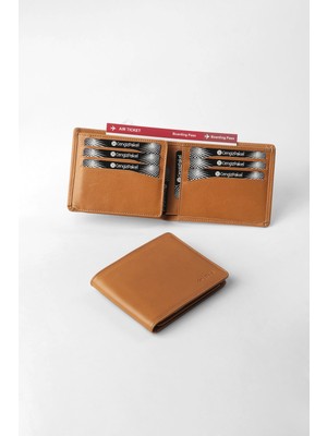 Cengiz Pakel Hakiki Deri Yatay Erkek Cüzdan - 27520 - Camel