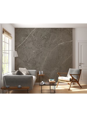 Grown Düz Sade Gri Mermer Desenli Duvar Kağıdı - Mutfak ve Banyo