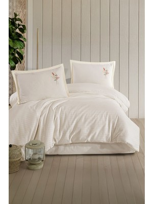 Clasy Panna Ekru Tek Kişilik %100 Pamuk Çizgili Nevresim Takımı