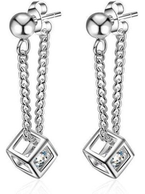 Kumi 925 Ayar Gümüş Özel Tasarım Küp Içi Taşlı Küpe