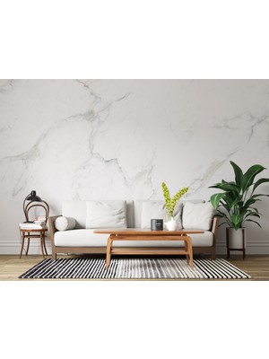 Grown Düz Sade Beyaz Mermer Desenli Duvar Kağıdı - Mutfak ve Banyo