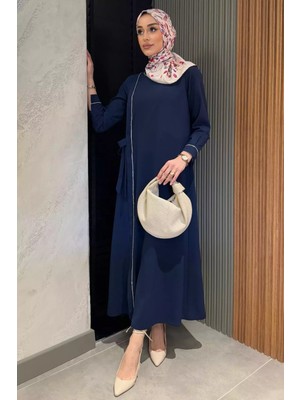 Julude Kadın Bel Kuşaklı Taş Işlemeli Büyük Beden Tesettür Elbise P-00015250