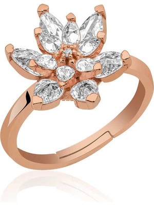 Bazarhane Gümüş Rose Beyaz Taşlı Lotus Çiçeği Yüzük