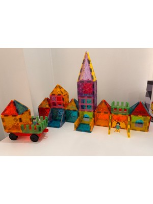 ToyznKidz 91 Parça Arabalı Elmas Yüzey Manyetik Yapı Blokları-Steam Eğitici Karo Oyun Seti (7.5 Cm)