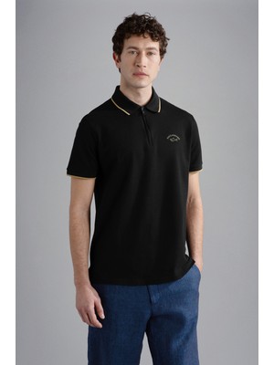 Paul & Shark Erkek Pamuklu Polo Yakalı Düğme Kapamalı Kısa Kollu Siyah Polo Yaka T-Shirt 24411331-011