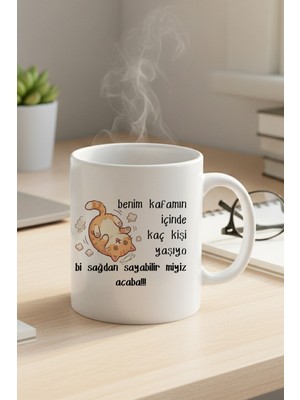 giftkonsept Sayabilir Miyiz Aceba Komik Kedi Baskılı Hediyelik Kupa Bardak