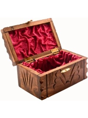 Marsilyan Ceviz Ahşap El Oyması Orta Boy Maraş Sandık Motifli Mücevher Takı Kutusu Kadife Kaplı 14 cm