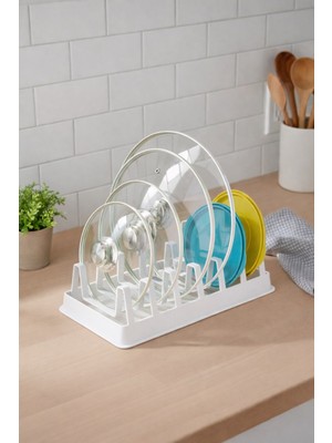 Fevito Tava  Tencere Kapak Düzenleyici Tezgah Üstü Organizer Beyaz S-166