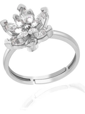 Bazarhane Gümüş Beyaz Taşlı Lotus Çiçeği Kadın Yüzük