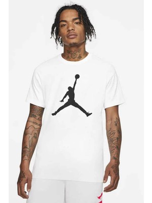 Nike Air Jordan Jumpan Short-Sleeve Crew Grafik Baskılı Erkek Günlük Tişört Beyaz
