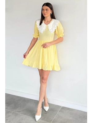 Gülseli Kadın Bebe Yaka Kol Lastikli Elbise P-00020393