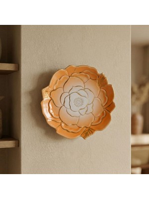 Güral Porselen Rose Premium Altın Yaldızlı Çiçek Şekilli Dekoratif Porselen Tabak 21 cm Turuncu