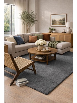 Türkeri Halı Bali Serisi Antrasit Mikrofiber Antialerjik Düz Renk Halı