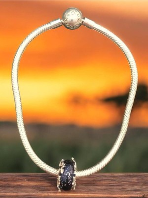 Kumi 925 Ayar Mavi Galaksi ve Yıldızlar Murano Charmlı Gümüş Bileklik