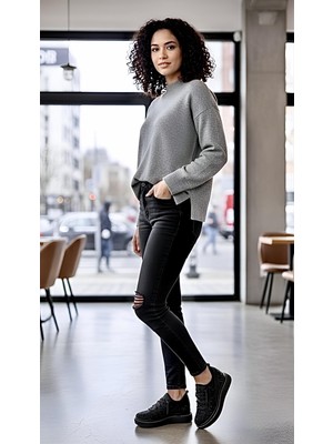 Punto 553145 Siyah Komple Taşlı Şık Spor Ayakkabı